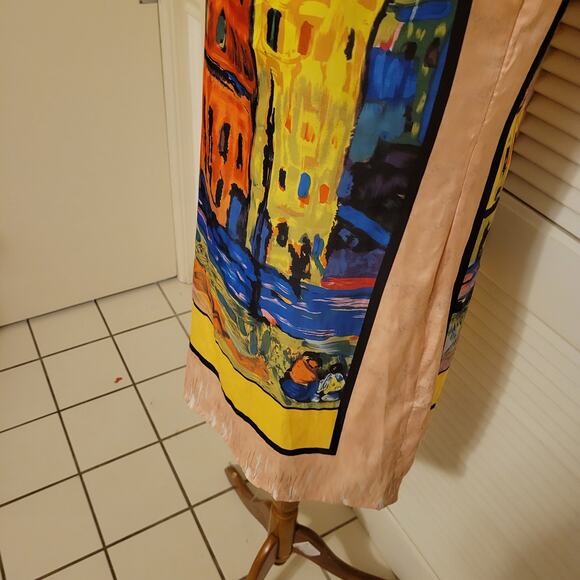 Impressionist Art Print Sheath Dress Sweet Miss Medium Venice Scene Silky - Picture 3 of 8